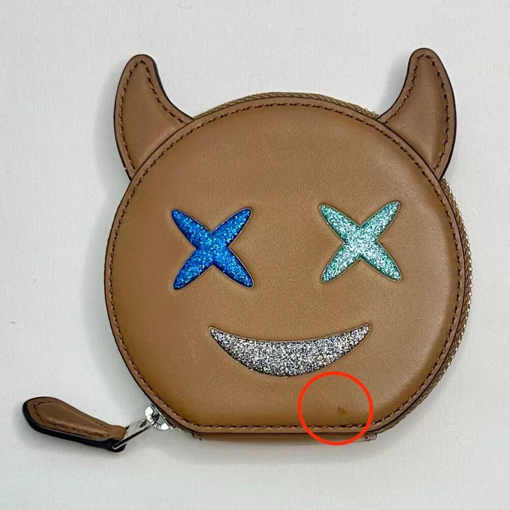 Coach Glitter Smiling Devil Leather Coin Purse Pouch Wallet 2017 Brown 22960 - Picture 10 of 10